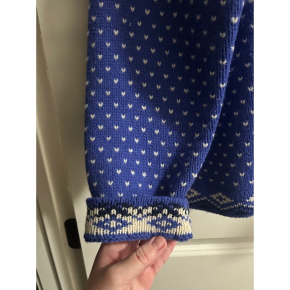 LL Bean Womens Blue Fair Isle Lambswool Cardigan Sweater Snowflake 1X - Picture 8 of 10